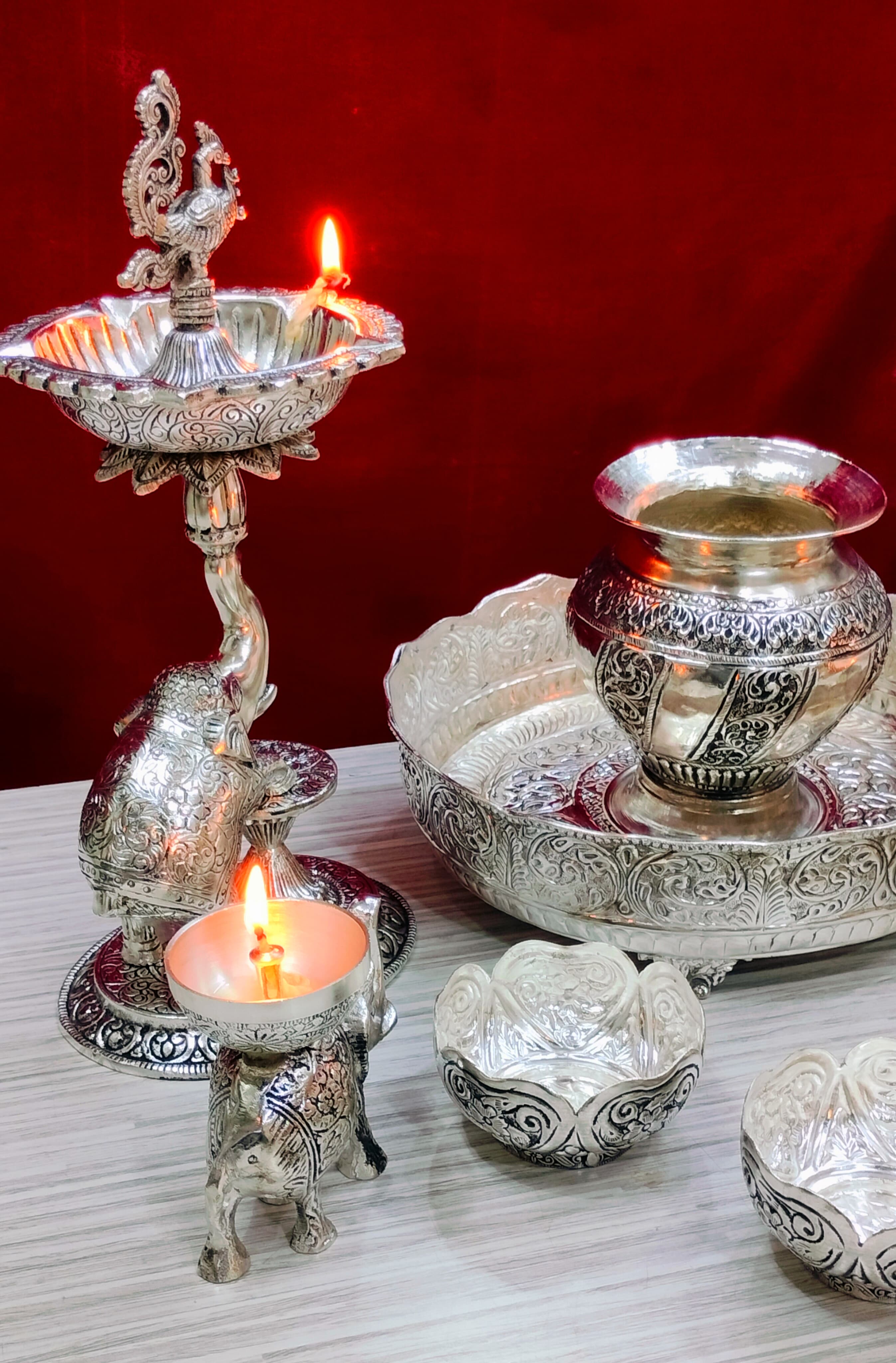Antique German silver Mahalakshmi pooja/housewarming/diwali set combo